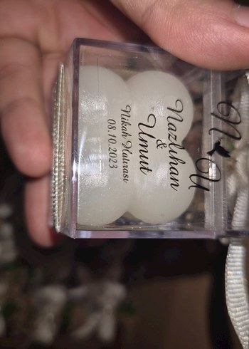 Beyaz Hediyelik Kutud mum çiçek süslemesi nişan nikah hediyeliği - Görsel 4