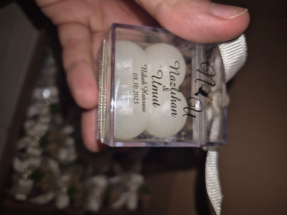 Beyaz Hediyelik Kutud mum çiçek süslemesi nişan nikah hediyeliği - Görsel 4