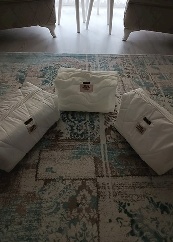 Pamuk Kumaş Fermuarlı Beyaz Makyaj Çantası - Görsel 2