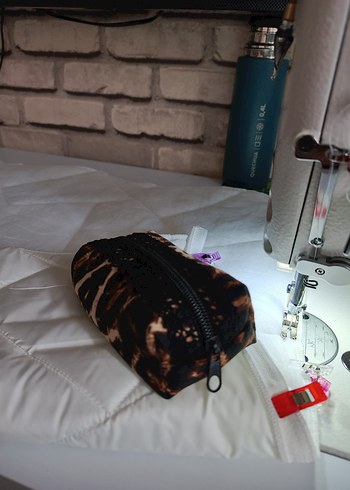 Pamuk Kumaş Fermuarlı Beyaz Makyaj Çantası - Görsel 3