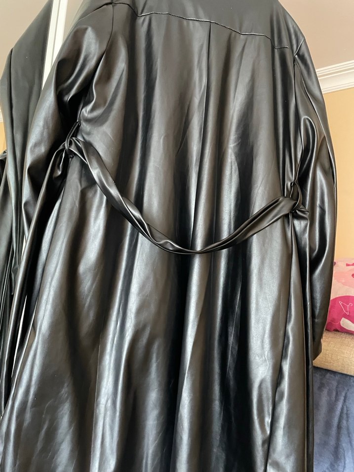 Siyah Deri Kemerli Uzun Kadın Trençkot - Görsel 5