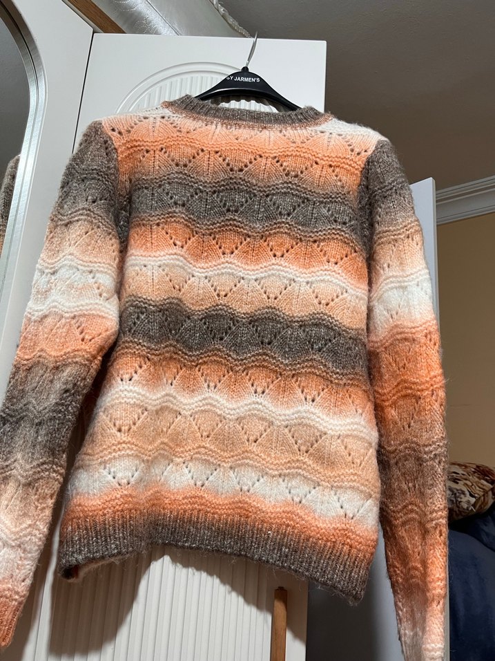 Bohem Tarzı Bağlama Desenli Örgü Kadın Kazak - Görsel 5