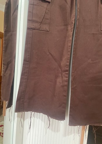 Düğmeli Kahverengi Kadın Midi Kot Pantolon - Görsel 4