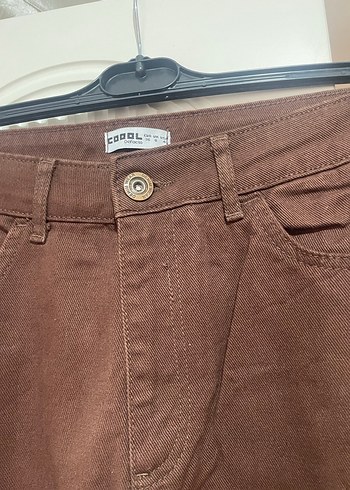 Düğmeli Kahverengi Kadın Midi Kot Pantolon - Görsel 5