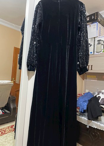 Siyah Uzun Kollu Gotik Kadın Abiye Elbise kemerini bulamadım - Görsel 4