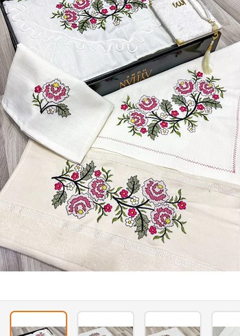 ETAMİN İŞLEMELİ ÇEYİZLİK GELİN DAMAT SECCADE SETİ KUTULU - Görsel 13