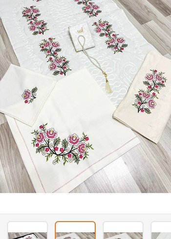 ETAMİN İŞLEMELİ ÇEYİZLİK GELİN DAMAT SECCADE SETİ KUTULU - Görsel 14