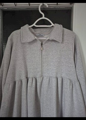 Gri Uzun Yün Elbise, Pliseli, Rahat Kesim - Görsel 5