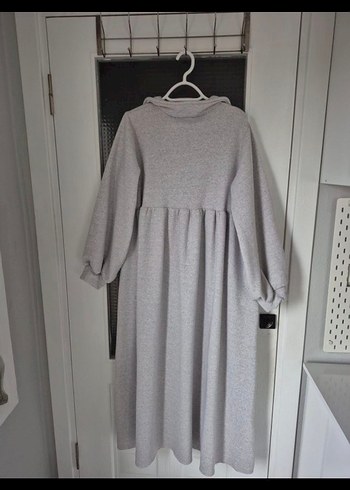 Gri Uzun Yün Elbise, Pliseli, Rahat Kesim - Görsel 6