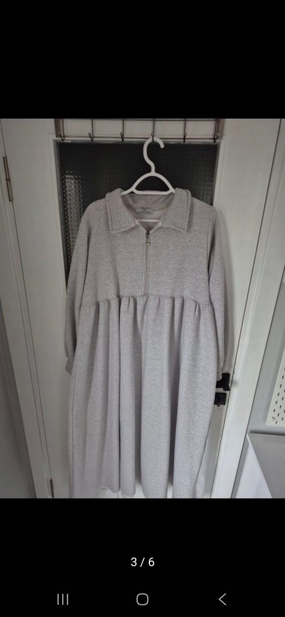 Gri Uzun Yün Elbise, Pliseli, Rahat Kesim - Görsel 3