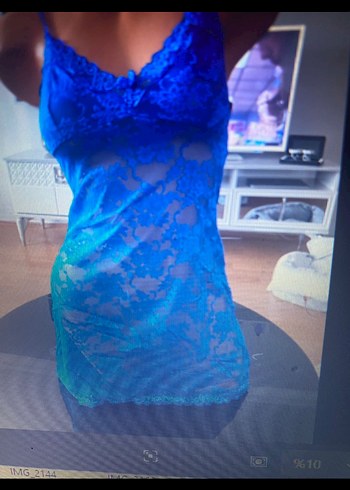 Mavi Transparan Midi Kadın Gecelik - Görsel 2