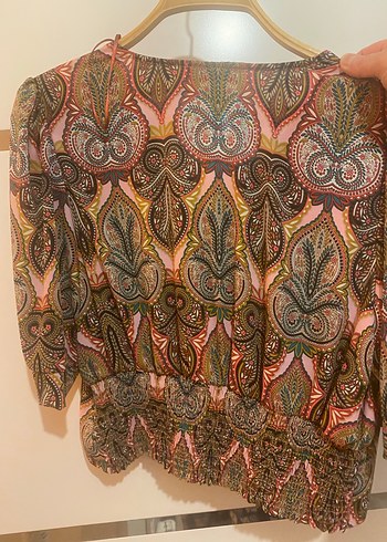 Desenli Bohem Kısa Kollu Kadın Bluz - Görsel 4