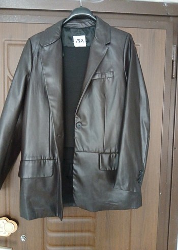 Düğmeli Kahverengi Deri Kadın Ceket - Görsel 2