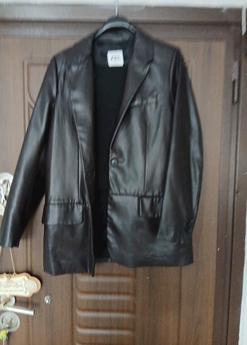 Düğmeli Kahverengi Deri Kadın Ceket - Görsel 3