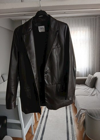 Düğmeli Kahverengi Deri Kadın Ceket - Görsel 4