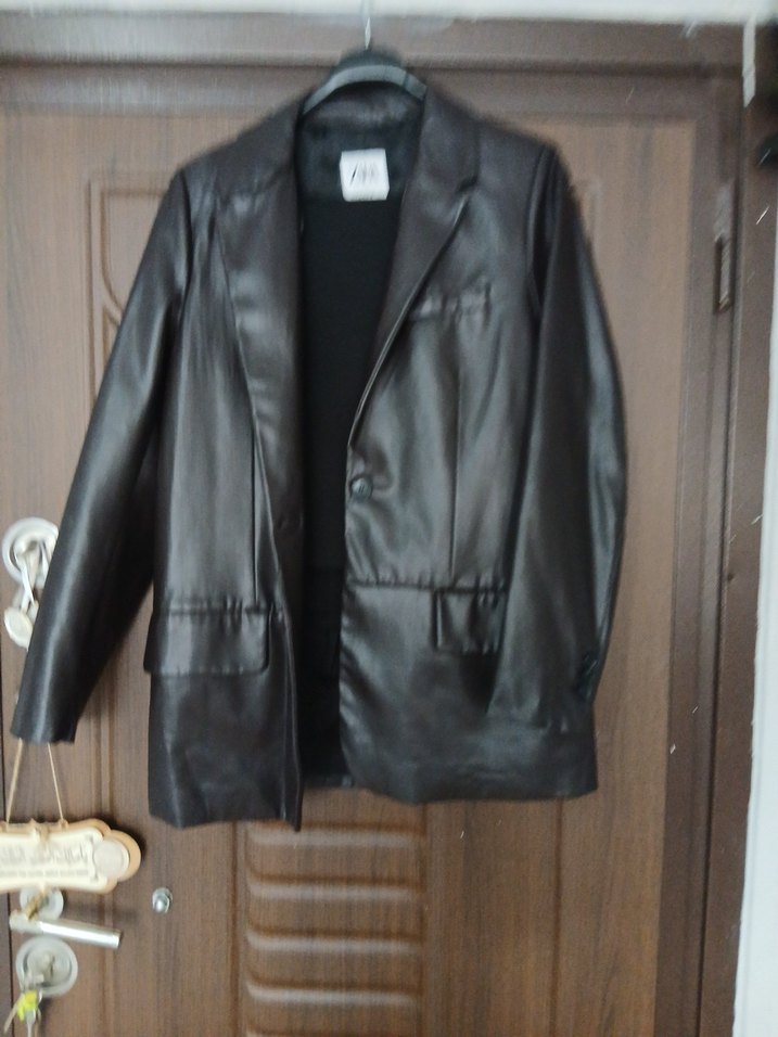 Düğmeli Kahverengi Deri Kadın Ceket - Görsel 3