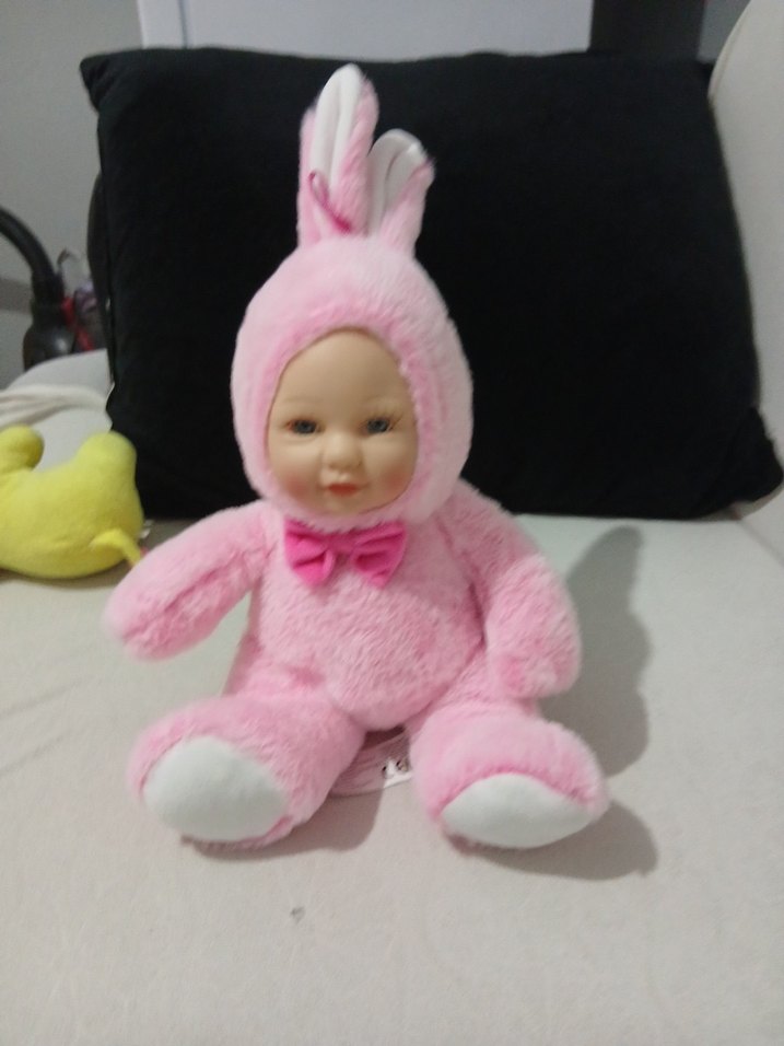 Pembe Peluş Tavşan Kostümlü Bebek - Görsel 3