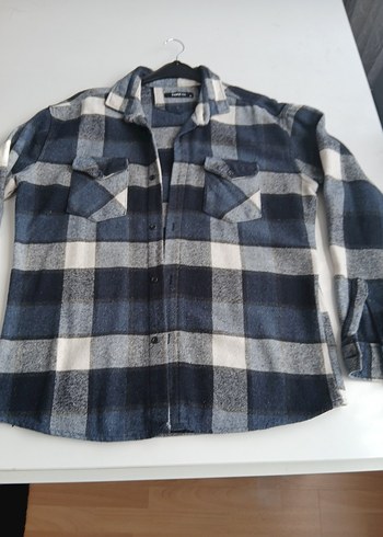 erkek Ekose Desenli Düğmeli Gri Gömlek - Görsel 3