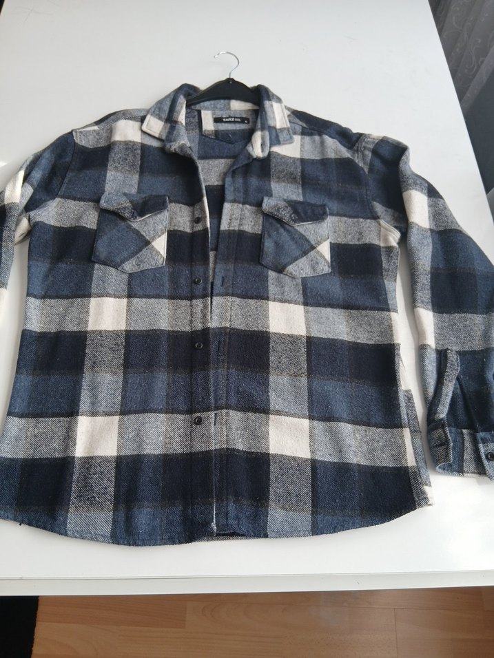 erkek Ekose Desenli Düğmeli Gri Gömlek - Görsel 4