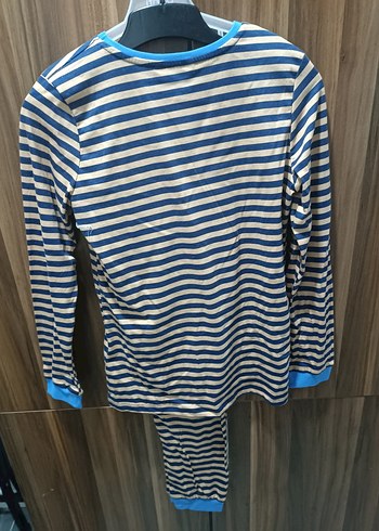 12-13 Yaş Beden Erkek Çizgili Uzun Kollu Rahat Pijama Takımı