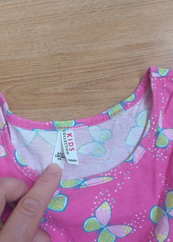 8 Yaş Beden pembe Renk Pembe Kelebek Desenli Kız Elbisesi