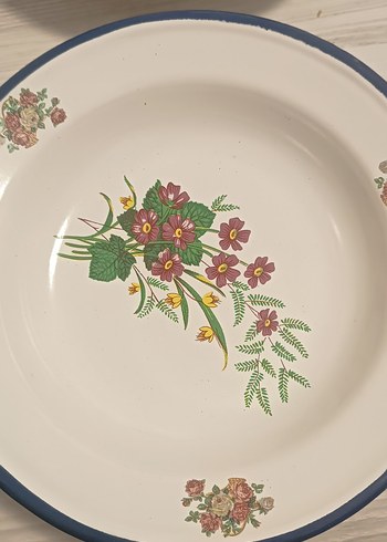 Çiçek Desenli Beyaz Emaye Tabak 22 cm - Görsel 4