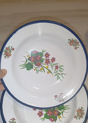 Çiçek Desenli Beyaz Emaye Tabak 22 cm - Görsel 5