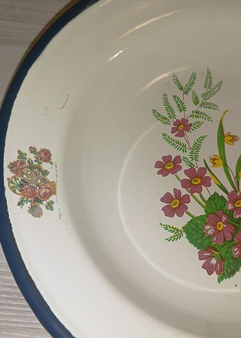 Çiçek Desenli Beyaz Emaye Tabak 22 cm - Görsel 3