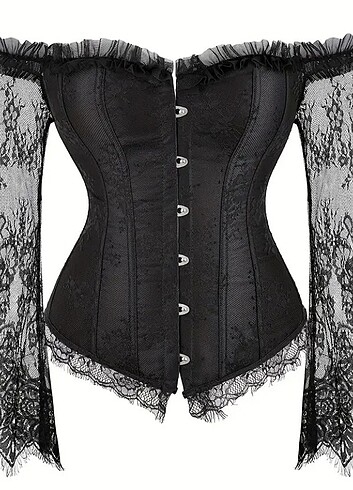 m Beden siyah Renk Şık Siyah Kolları Gotik Dantelli Düğmeli Siyah Korse