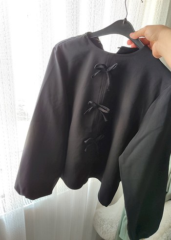 xl Beden Siyah Düğmeli Uzun Kollu Kadın Bluz