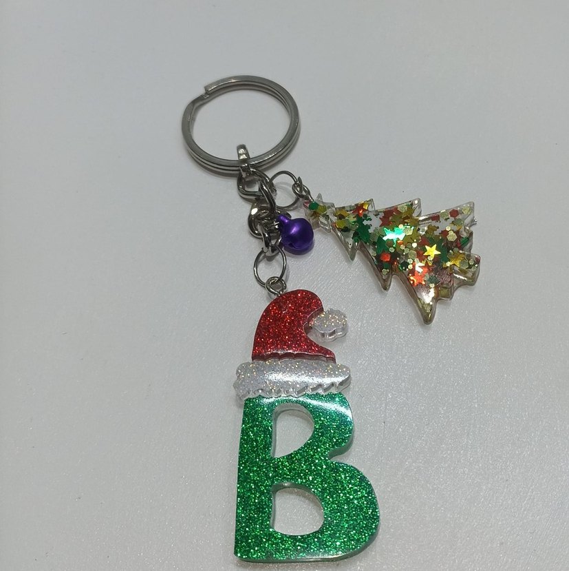 Simli Yeşil Noel Temalı Anahtarlık - Görsel 3