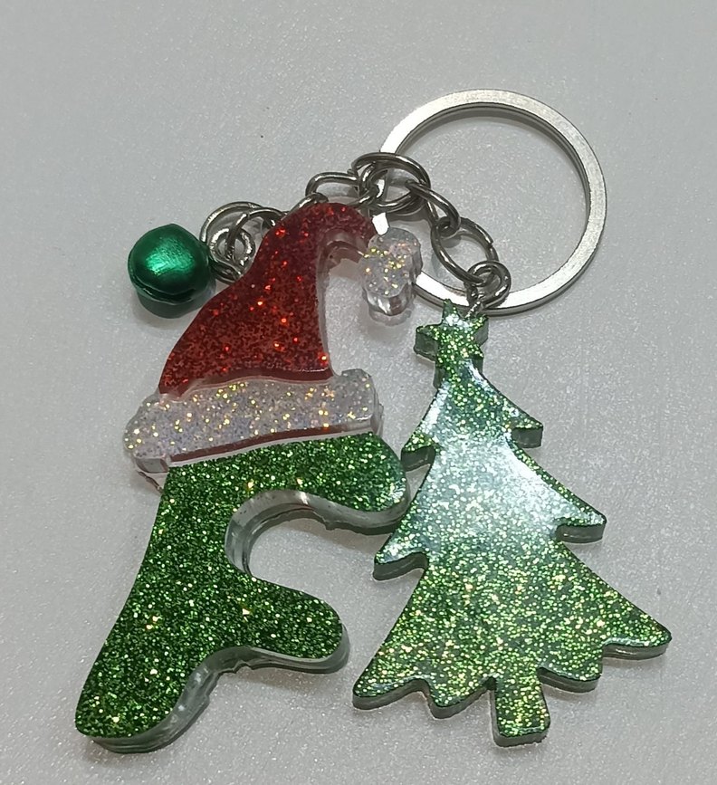 Simli Yeşil Noel Temalı Anahtarlık - Görsel 2