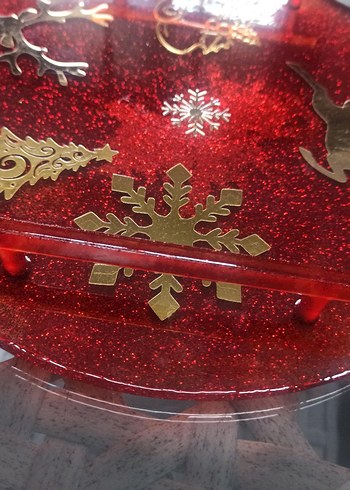 Parlak Kırmızı Yılbaşı Dekoratif epoksi sunum tepsisi - Görsel 2