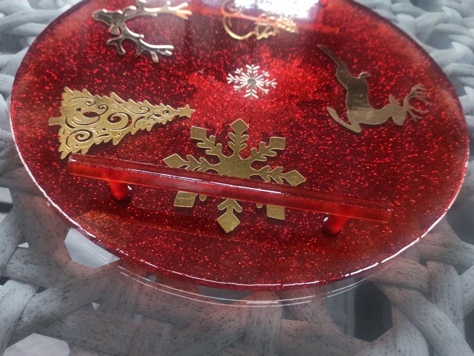 Parlak Kırmızı Yılbaşı Dekoratif epoksi sunum tepsisi - Görsel 2