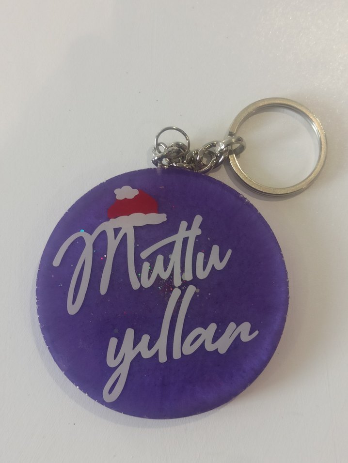 Epoksi renkli Simli Yeni yıl anahtarlık - Görsel 2