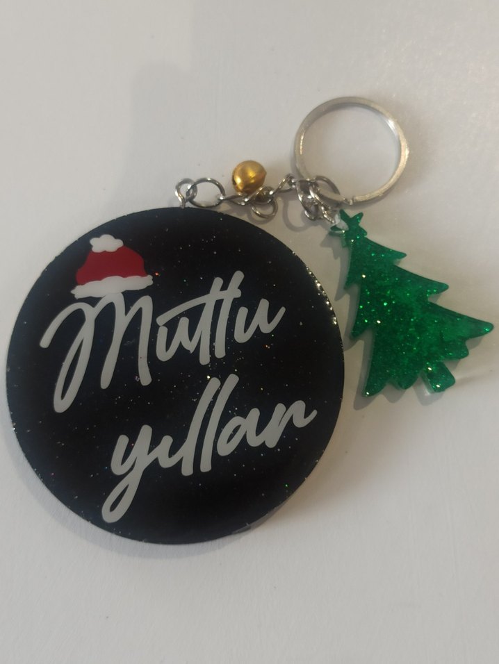 Epoksi renkli Simli Yeni yıl anahtarlık - Görsel 4