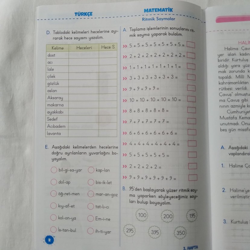 TÜMDERSLER Hafta Sonu Ödev Etkinlikleri 3. Sınıf - Görsel 2