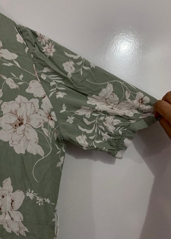 42 Beden yeşil Renk Yeşil Çiçekli Kemerli Uzun Elbise