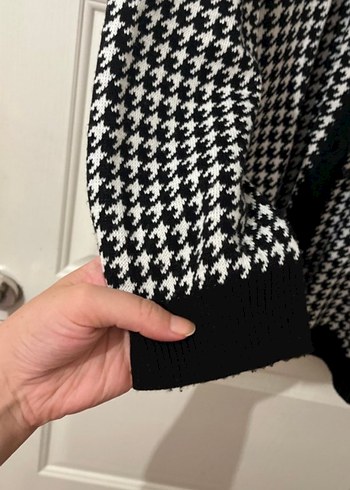 48 Beden gri Renk Düğmeli Uzun Kollu Houndstooth Hırka