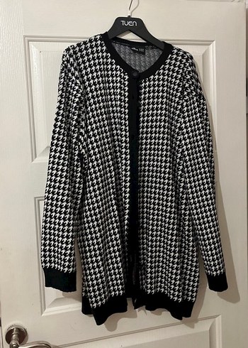 Düğmeli Uzun Kollu Houndstooth Hırka