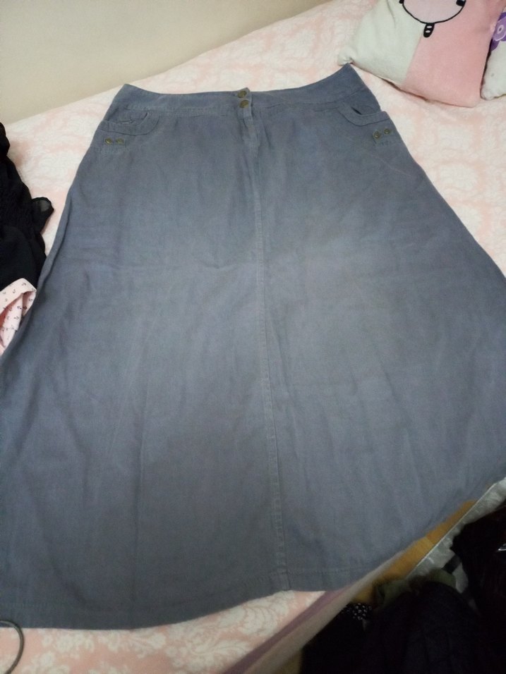 Düğmeli Gri Hamile Midi Etek - Görsel 2