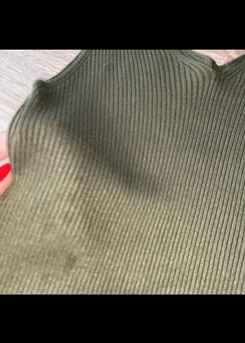 V Yaka Kolsuz Haki Kadın Elbise - Görsel 2