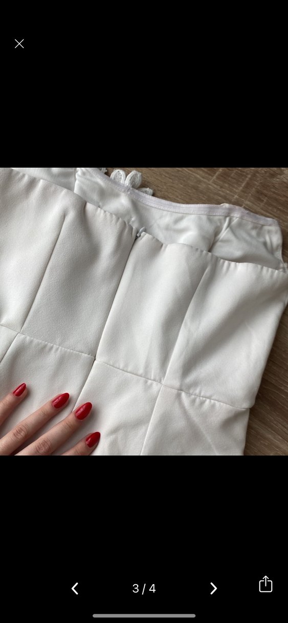 Dantel Detaylı Straplez Mini Beyaz Elbise - Görsel 3