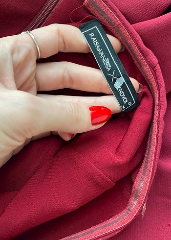 Bordo Deri Püsküllü Straplez Mini Elbise - Görsel 5