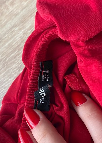 Kırmızı Uzun Drapeli V Yaka Kadın Elbise - Görsel 2