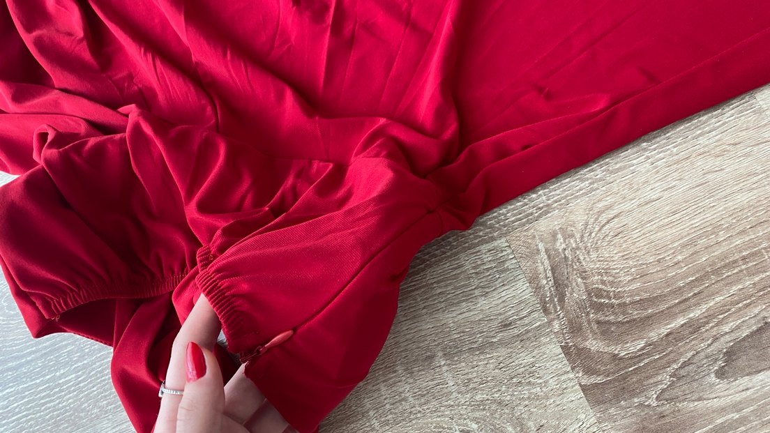 Kırmızı Uzun Drapeli V Yaka Kadın Elbise - Görsel 3