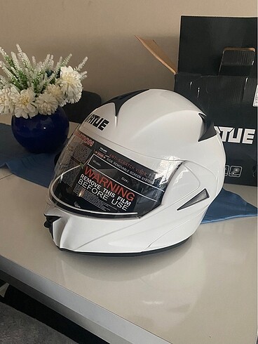 Virtue Çene Açılır Güneş Vizörlü Beyaz Kask M Beden Sıfır kutul - Görsel 6