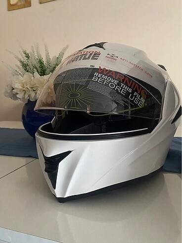 Virtue Çene Açılır Güneş Vizörlü Beyaz Kask M Beden Sıfır kutul - Görsel 12