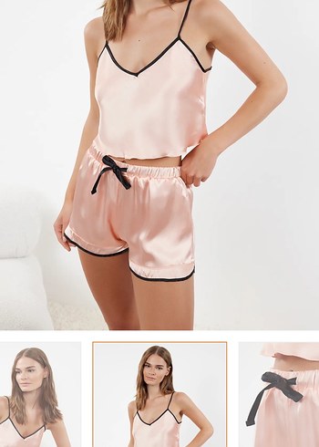 Pembe Mini Askılı Kadın Saten Pijama Takımı