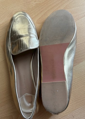 Stradivarius Metalık Altın Rengi Kadın Blok Topuklu Babet - Görsel 6